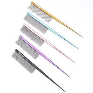 Vibrant tail combs set on white background for precise hair styling and sectioning.