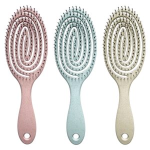 Pastel-toned hairbrushes with looped bristles for detangling and scalp massage.